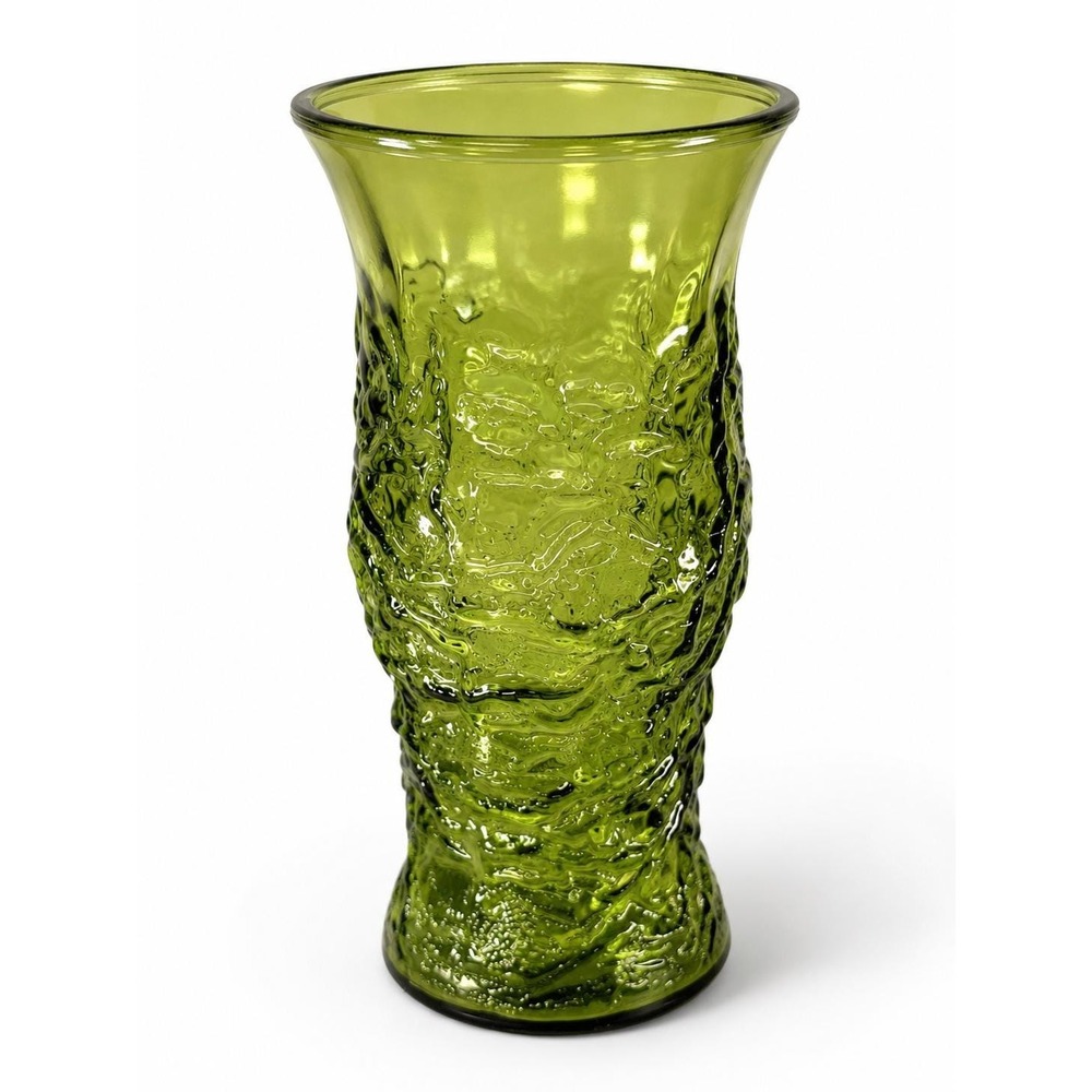 Vintage E.O. Brody Green Crinkle Glass Vase – Mid-Century Modern‎